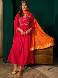 Red Silk Flared Anarkali Kurta Set