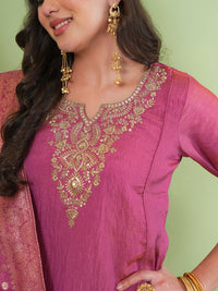 Gajari Pink Silk Embroidered Sharara Suit Set