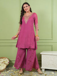 Gajari Pink Silk Embroidered Sharara Suit Set
