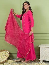 Deep Gajari Silk Embroidered Sharara Suit Set