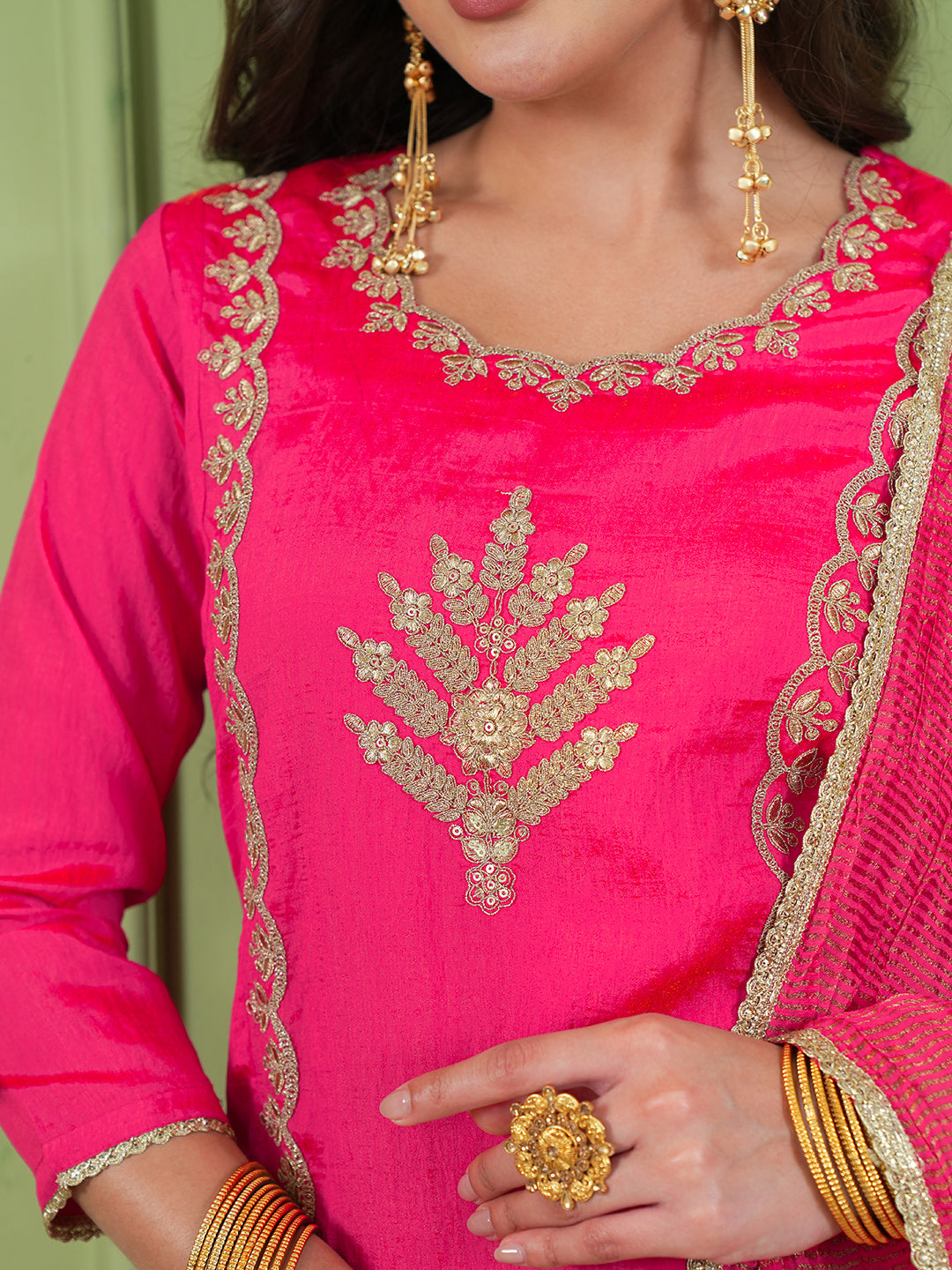 Deep Gajari Silk Embroidered Sharara Suit Set