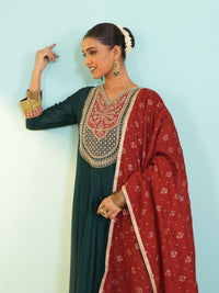 Rama Green Silk Flared Anarkali Kurta Set