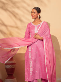 Peach Cotton Embroidered Suit Sets