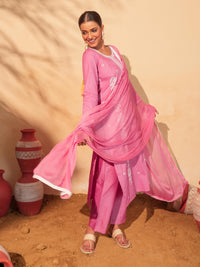 Peach Cotton Embroidered Suit Sets