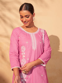 Peach Cotton Embroidered Suit Sets
