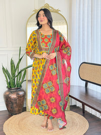 Vibrant Yellow Floral Anarkali Salwar Suit Set