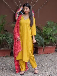 Yellow Embroidered Suit Sets