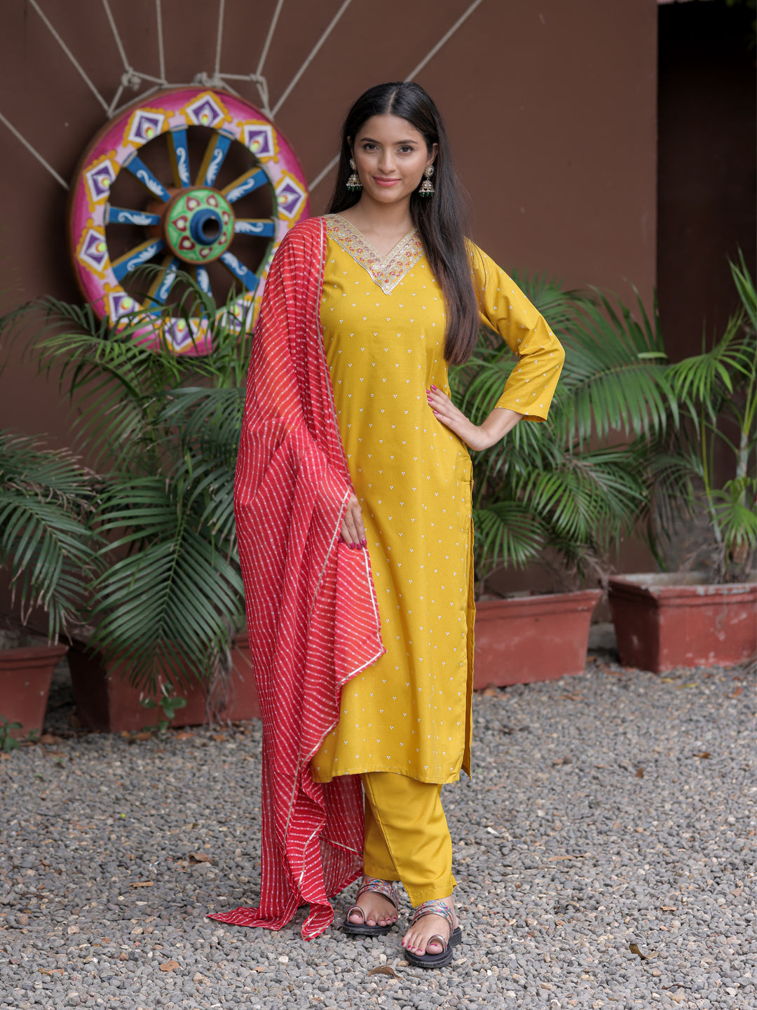 Yellow Embroidered Suit Sets