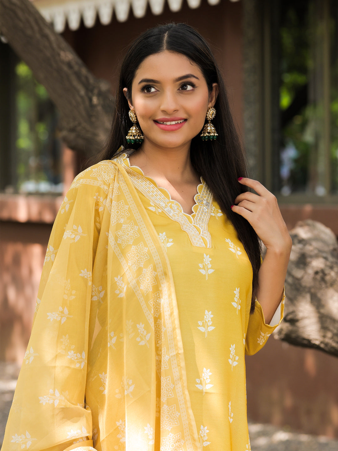 Yellow Cotton Embroidered Kurta Pant Set