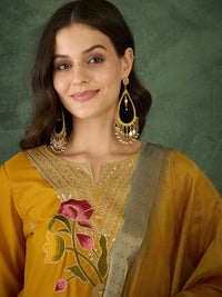 Mustard Yellow Floral Embroidered Suit Sets