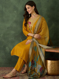 Mustard Yellow Floral Embroidered Suit Sets