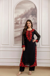 Black Embroidered Fox Georgette Suit Set