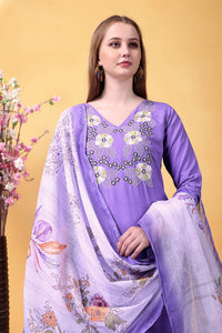 Purple Embroidered Rayon Suit Set
