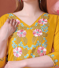 Yellow Embroidered Rayon Suit Set