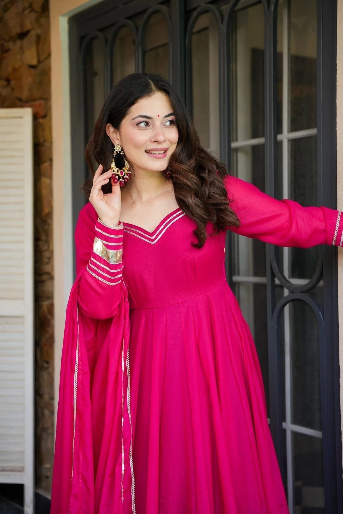 Pink Gota Patti Georgette Anarkali Set