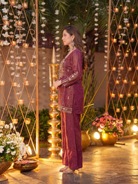Royale Wine Roman Silk Sharara Kurta Pant