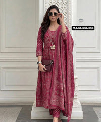 Wine Printed Anarkali Suit Set