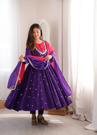 Elegant Purple Embroidered Anarkali Suit Set
