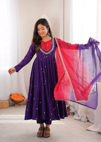 Elegant Purple Embroidered Anarkali Suit Set