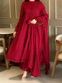 Luxury Embroidered Wine Red Anarkali Set