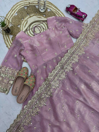 Peach Blossom Elegant Fandy Silk Anarkali Suit Set